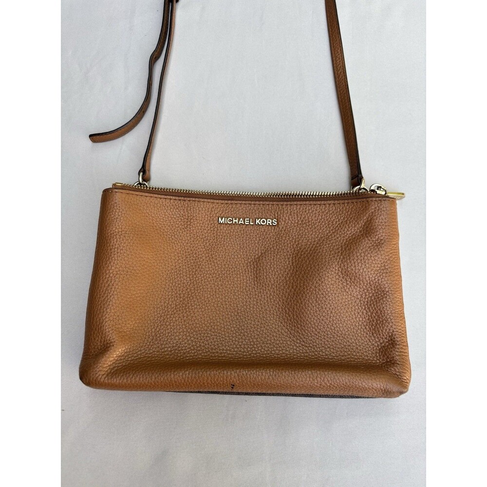 Michael Kors MK Jet Set Travel Double Gusset Crossbody Bag Purse Brown/ Acorn